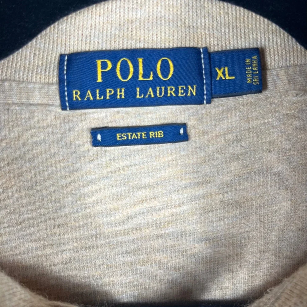Polo Ralph Lauren Quarter Zip Mens XL Tan Estate Rib Cotton Pullover Sweater
